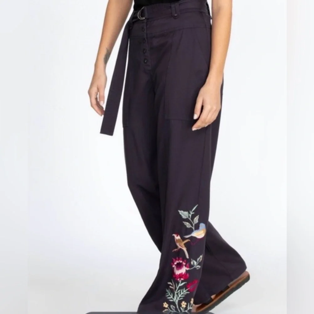 Johnny Was Paloma Wide Leg Floral Embroidered Women's Pants - Picture 2 of 10